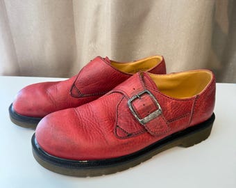 Dr. Martens 8254 Rote Leder-Monk-Strap-Schuhe, hergestellt in England, Vintage, UK 7, US 9