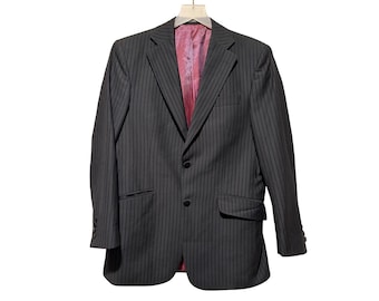 Acquaviva Mens Made in Italy Super 140s Wool Pinstripe Suit Jacket Blazer Black