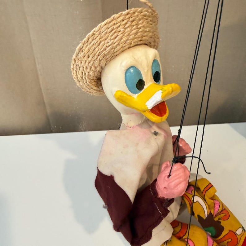 Vintage Mexican Donald Duck Marionette Puppet Straw Hat Psychedelic ...