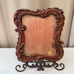 Vintage Ornate Scrollwork Picture Frame Brown Faux Wood Baroque Rococo Style