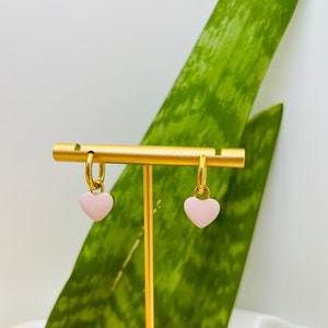 Pink Heart Huggie Earrings by LoveAliceCo - Pink Enamel Heart Earrings - Minimalist Earrings - Perfect Gift for Her - Gifts for Women