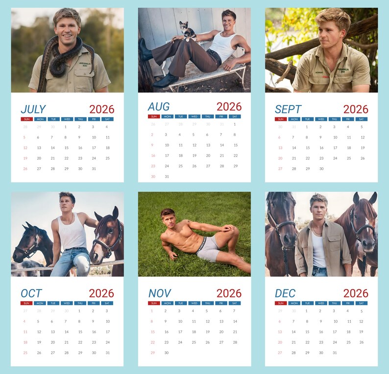 Robert Irwin 2026 Wall Calendar Celebrity Fan Planner Animal Lover 