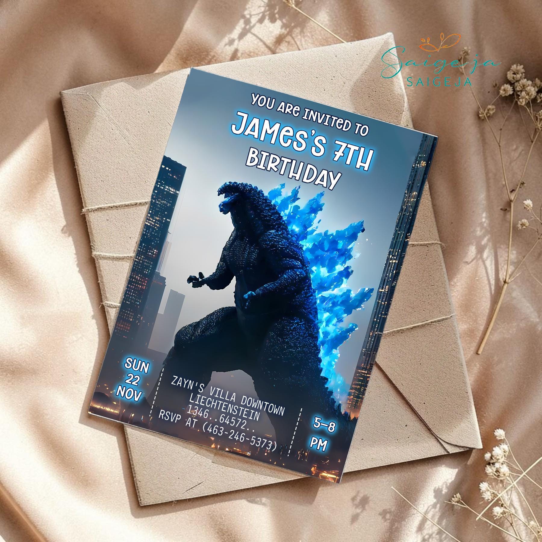 Godzilla Invites Godzilla Birthday Invitation Card, Monster Party Invite, Custom Kids ...
