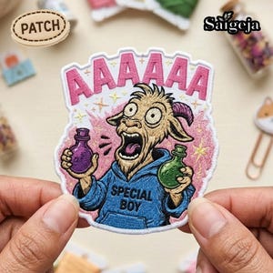 Screaming AAA Wizard Goat Patch, Magic Potion Sorcerer Robe Art, Funny Fantasy RPG Gamer Gift