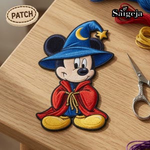 Disney Sorcerer Mickey Patch, Fantasia Wizard Apprentice Embroidered Patch, Cute Magic Mouse Hat Gift