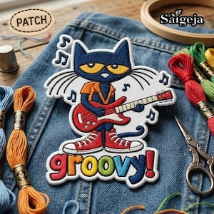Pete The Cat Groovy Patch, Cat Music Embroidered Patch, Classic Childrens Storybook Character Gift