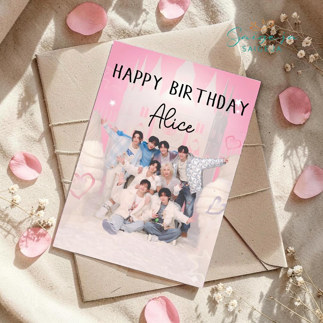 Music Group Birthday Card, Custom Name K-pop Style Invite, Boy Band ...