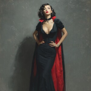 Pin up vampire sombre glamour | impression d&#39;art rétro vintage d&#39;Halloween | Art mural gothique séduisant