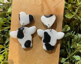 Polymer Clay Earrings Dangle Earrings Cow Head Cow Print Heart Cowgirl Western County Gift for Mom Daughter Friend Gift for Teacher