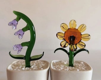 Maiglöckchen Topfpflanzen, mundgeblasene Glasblumen, Sonnenblumen-Glaspflanzen Topfpflanzen, Blumenglas, Glastopfdekor, Glaskunst