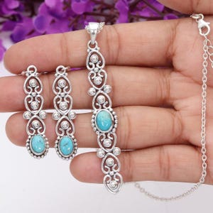 Arizona Turquoise Necklace Earrings Set, Sterling Silver Necklace, December Gemstone Set, Necklace Earrings Set, Silver Necklace Earring Set