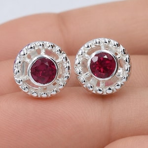 Rubinörhängen, örhängen i 925 sterlingsilver, örhängen i 18k guldpläterade rubinörhängen, röd ädelsten, gåva för kvinnor, örhängen i push-back-stil