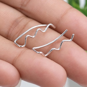 Zig Zag Ear Crawlers in 925 Sterling Silver, Minimalist Chevron Wave Climbers, Geometric Earrings, Gift for Her