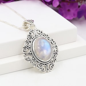 Moonstone Necklace, Solid Sterling Silver Statement Necklace, Women Necklace, Gemstone Necklace, Handmade Necklace, Necklace For Women