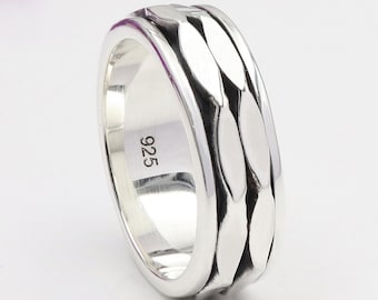 Anillo giratorio de plata de ley 925 / Joyería para meditación y atención plena para mujer