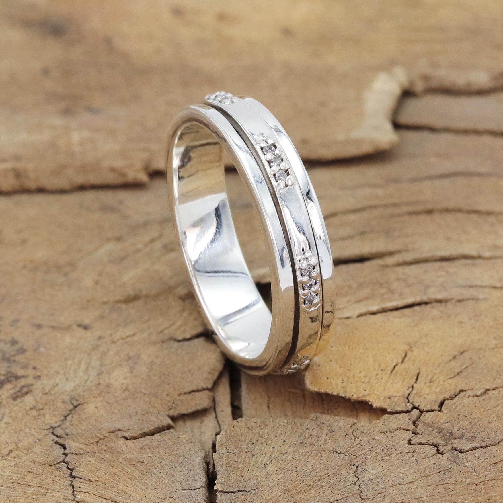 Anxiety Ring, 925 Solid Silver Spinner Ring, Fidget Ring, Meditation Ring, Sprinkler Diamond Ring, Unisex Ring, Christmas Gifts, Unisex Ring