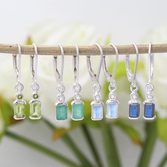 Gemstone Earrings 925 Silver for Women, Emerald, Moonstone