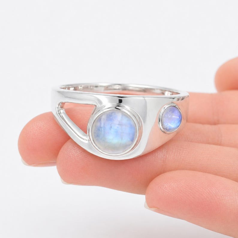 Rainbow Moonstone Ring, Two Stone Ring, Sterling Silver Rings, Statement Ring, Gemstone Ring, June Birthstone Ring, Ring For Her, Gift Ring
