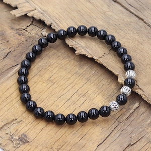 Black Tourmaline Bracelet, Solid Sterling Silver Bracelet, Unisex Bracelet, Natural Black Tourmaline With Silver Charm Handmade Bracelet.