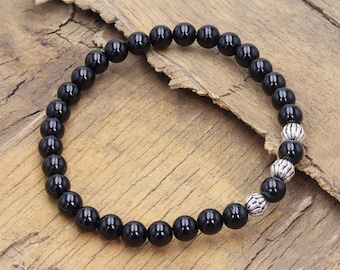 Black Tourmaline Bracelet, Solid Sterling Silver Bracelet, Unisex Bracelet, Natural Black Tourmaline With Silver Charm Handmade Bracelet