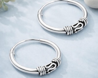 Hoop Earrings, 925 Sterling Silver Earrings, Tribal Earrings, Small Hoop, 10mm, 12mm, 14mm, Oxidized Jewelry, Minimalist Earrings for Women