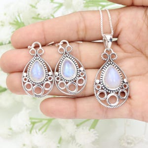 Moonstone Pendant Necklace Earring Set, Sterling Silver Necklace Set, Earring For Her, Necklace Set For Women, Handmade Necklace, Best Gifts