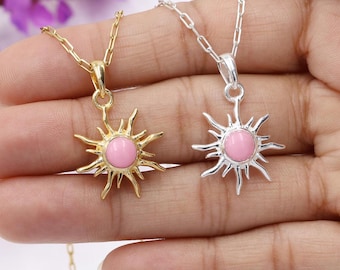 Opal Halskette, solid Silber Halskette, handgemachte Halskette, peruanischen Pink Opal Halskette, Statement Anhänger, Birthstone Halskette, Geschenk für sie