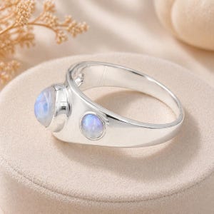 Rainbow Moonstone Ring, Two Stone Ring, Sterling Silver Rings, Statement Ring, Gemstone Ring, June Birthstone Ring, Ring For Her, Gift Ring