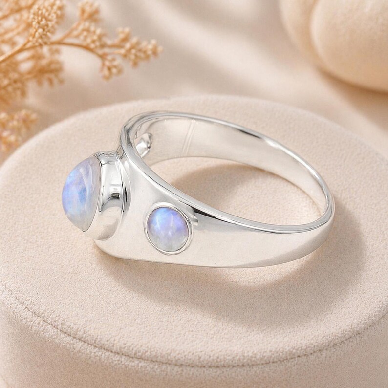 Rainbow Moonstone Ring, Two Stone Ring, Sterling Silver Rings, Statement Ring, Gemstone Ring, June Birthstone Ring, Ring For Her, Gift Ring