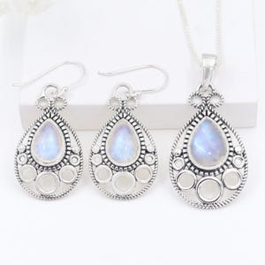 Moonstone Pendant Necklace Earring Set, Sterling Silver Necklace Set, Earring For Her, Necklace Set For Women, Handmade Necklace, Best Gifts