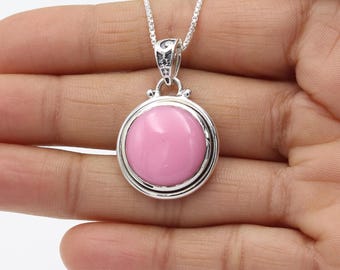 Peruanische Rosa Opal Halskette, Sterling Silber Halskette, Halskette für Frauen, Edelstein Statement Halskette, Handgemachte Halskette, Rosa Opal Halskette