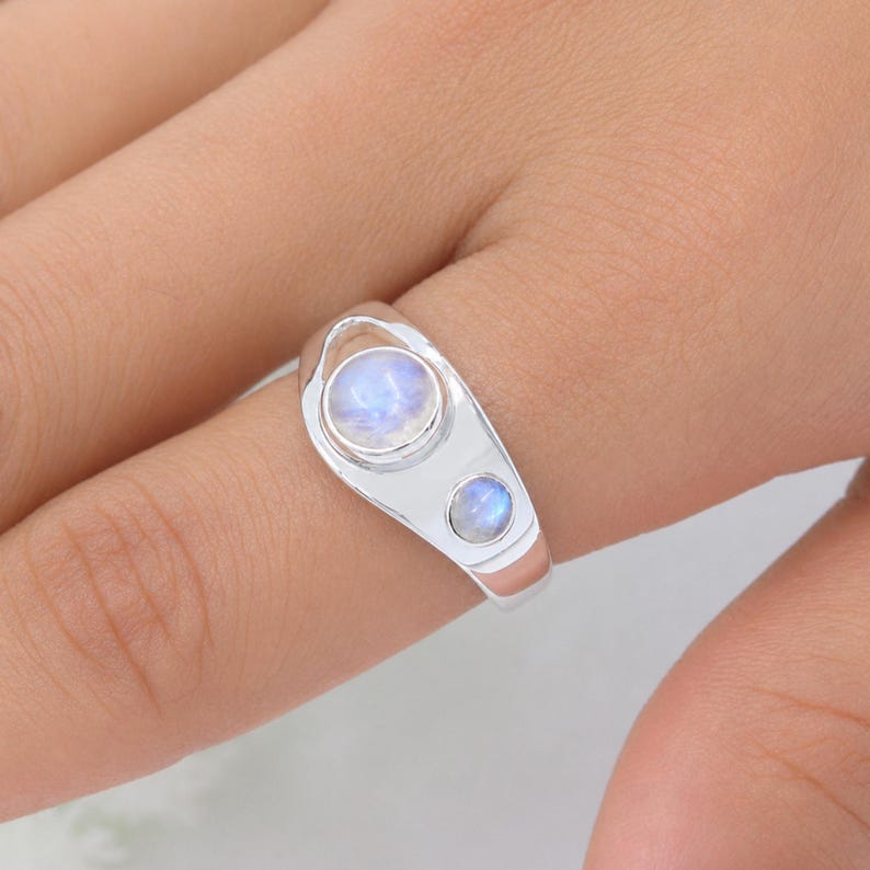 Rainbow Moonstone Ring, Two Stone Ring, Sterling Silver Rings, Statement Ring, Gemstone Ring, June Birthstone Ring, Ring For Her, Gift Ring