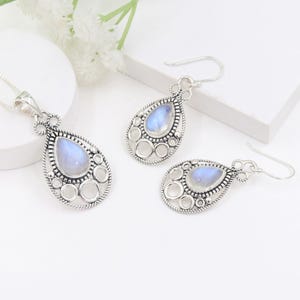 Moonstone Pendant Necklace Earring Set, Sterling Silver Necklace Set, Earring For Her, Necklace Set For Women, Handmade Necklace, Best Gifts
