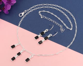 925 Sterling Silver Black Onyx Necklace & Earring Set - Jewelry Gift for Her