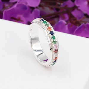 Anillo giratorio de 7 chakras, anillo giratorio de plata de ley maciza, anillo giratorio de piedras preciosas de 7 chakras chapado en oro, anillo antiestrés, anillo antiansiedad