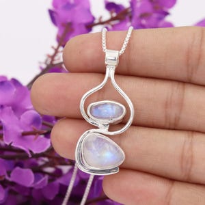 Blue Moonstone Necklace, Solid Silver Necklace, Handmade Silver Necklace, Gemstone Necklace, June Birthstone Necklace, Best Gift For Her