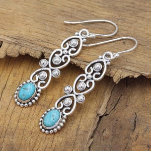 Arizona Turquoise Earrings, Solid Silver Earrings, Dangle Earrings, Stone Earrings, Handmade Earrings, Gifts For Her, Gemstone Earrings