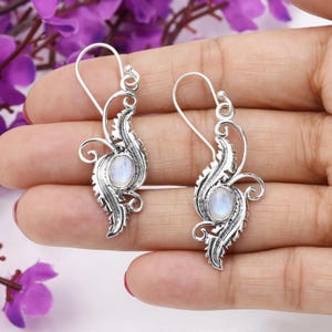 Moonstone Earrings, Solid Sterling Silver Earrings, Gemstone Earrings for Women, Natural Moonstone Dangling Earrings, Best Gift For Her