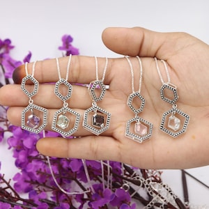 Statement Necklace, Women Necklace, Silver Pendant, Unique Necklace, Handmade Birthstone Necklace, Amethyst Necklace, Rose Quartz Necklace
