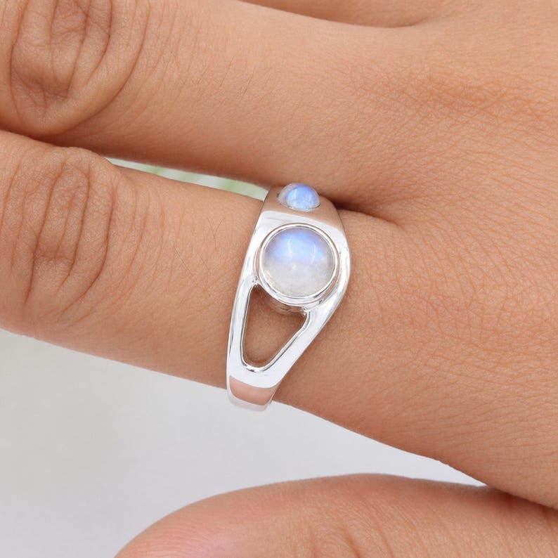 Rainbow Moonstone Ring, Two Stone Ring, Sterling Silver Rings, Statement Ring, Gemstone Ring, June Birthstone Ring, Ring For Her, Gift Ring