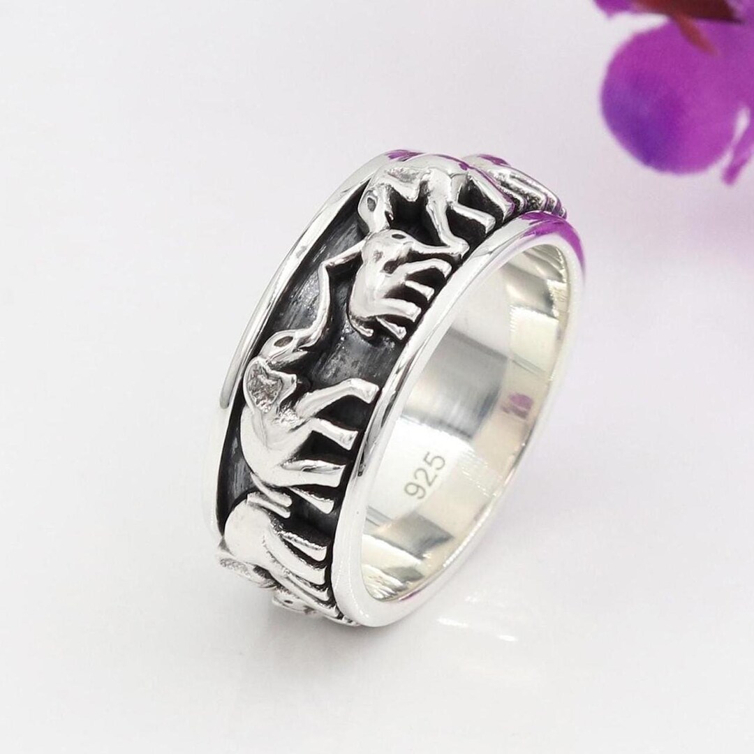 Fidget Ring, Elephant With Baby Solid Silver Spinner Rings, Anxiety ...