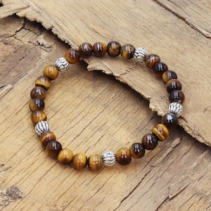 Tiger&#39;s Eye Beaded Bracelet, Solid Sterling Silver Bracelet, Natural Tiger&#39;s Eye With Silver Handmade Bracelet. Adjustable Bracelet For Her.