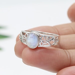 Rainbow Moonstone Ring, Sterling Silver Ring, Minimalist Ring, Gemstone Ring, June Birthstone Ring, Ring For Her, Gift Ring, Christmas Gifts
