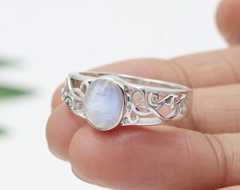 Rainbow Moonstone Ring, Sterling Silver Ring, Minimalist Ring, Gemstone Ring, June Birthstone Ring, Ring For Her, Gift Ring, Christmas Gifts