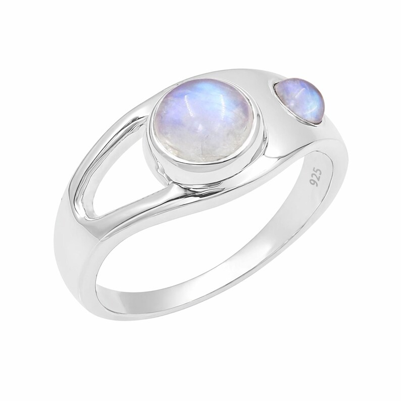 Rainbow Moonstone Ring, Two Stone Ring, Sterling Silver Rings, Statement Ring, Gemstone Ring, June Birthstone Ring, Ring For Her, Gift Ring