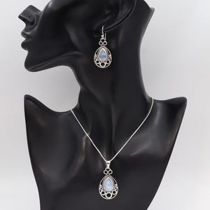 Moonstone Pendant Necklace Earring Set, Sterling Silver Necklace Set, Earring For Her, Necklace Set For Women, Handmade Necklace, Best Gifts