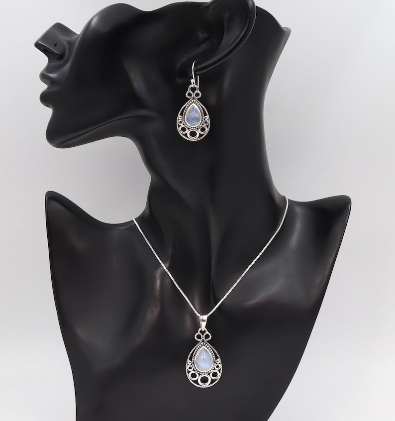 Moonstone Pendant Necklace Earring Set, Sterling Silver Necklace Set, Earring For Her, Necklace Set For Women, Handmade Necklace, Best Gifts