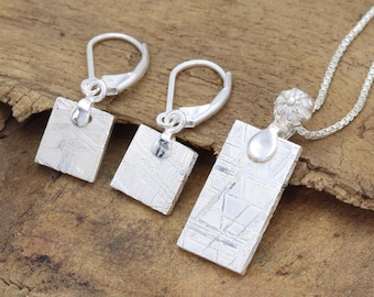 Conjunto de collar y pendientes de plata de ley con meteorito, joyería con piedras preciosas auténticas.