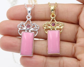 Opal Halskette, Sterling Silber Halskette, vergoldet Damen Halskette, Pink Opal mit Turmalin Edelstein Halskette, Statement Halskette