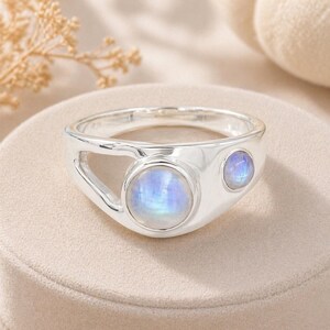 Rainbow Moonstone Ring, Two Stone Ring, Sterling Silver Rings, Statement Ring, Gemstone Ring, June Birthstone Ring, Ring For Her, Gift Ring
